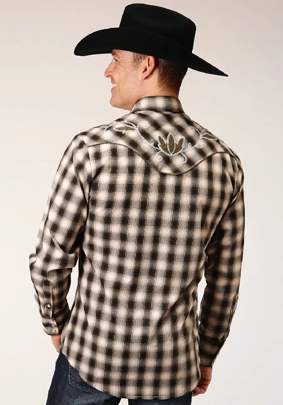 Men's Button - Down Oxford Casual Shirts in Crisp White for a Classic and Versatile StyleRoper Mens Black/Olive Cotton Blend Plaid L/S Shirt Men's Button - Down Oxford Casual Shirts in Crisp White for a Classic and Versatile StyleRoper Mens Black/Olive Cotton Blend Plaid L/S Shirt