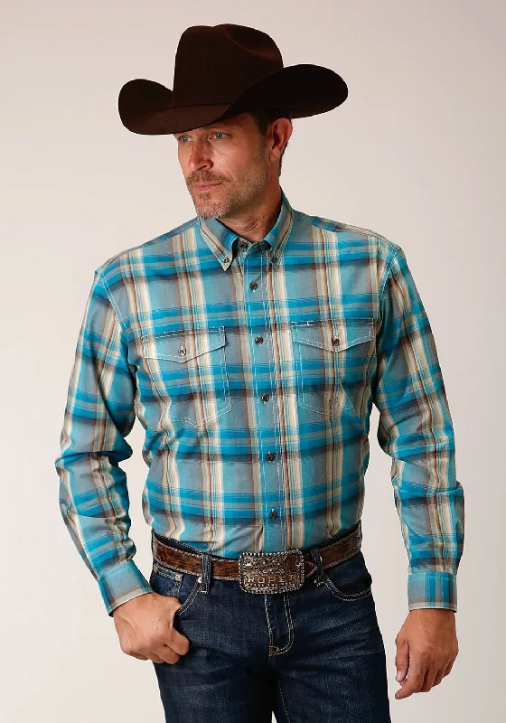 Men's Sustainable Recycled Material Casual Shirts for Eco - Conscious ConsumersRoper Mens Sandy Plaid Turquoise 100% Cotton L/S Shirt Men's Sustainable Recycled Material Casual Shirts for Eco - Conscious ConsumersRoper Mens Sandy Plaid Turquoise 100% Cotton L/S Shirt