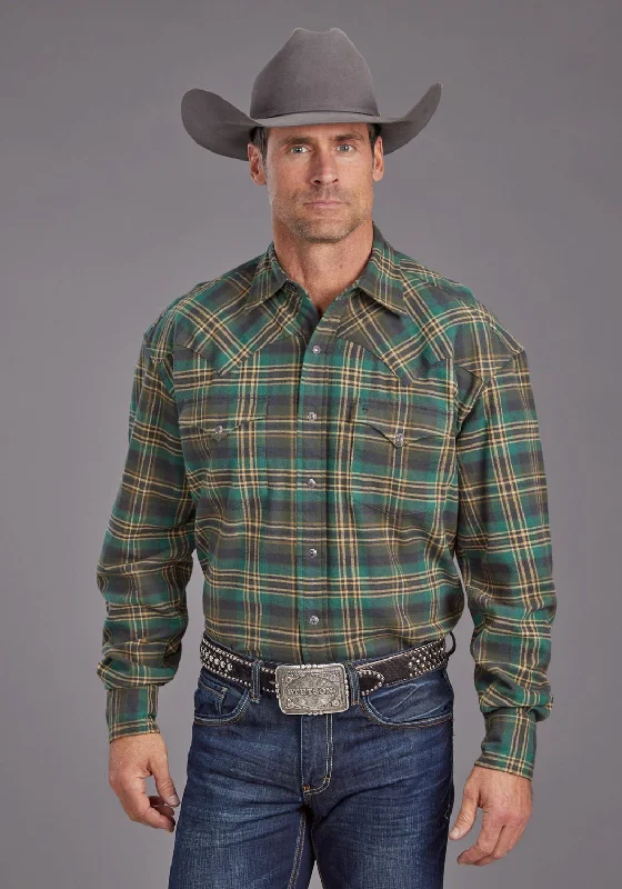 Men's Button - Down Oxford Casual Shirts in Crisp White for a Classic and Versatile StyleStetson Mens Brushed Twill Plaid Green 100% Cotton L/S Shirt Men's Button - Down Oxford Casual Shirts in Crisp White for a Classic and Versatile StyleStetson Mens Brushed Twill Plaid Green 100% Cotton L/S Shirt
