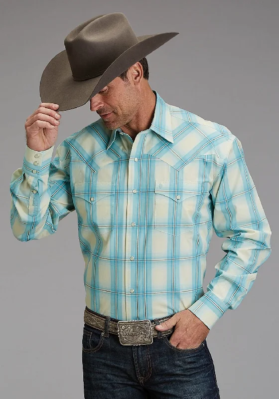 Men's Tailored Fit Checkered Casual Shirts in Multicolor for a Smart - Casual EnsembleStetson Mens 1929 Ombre Aqua 100% Cotton L/S Shirt Men's Tailored Fit Checkered Casual Shirts in Multicolor for a Smart - Casual EnsembleStetson Mens 1929 Ombre Aqua 100% Cotton L/S Shirt