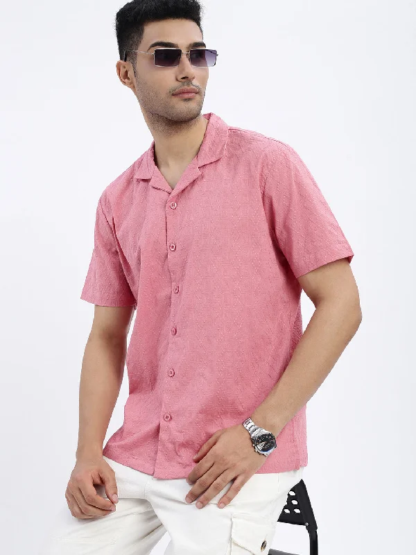 Men's Organic Cotton Casual Shirts with a Soft Handfeel for Everyday ComfortMen Pink Cuban Collar Solid Shirt Men's Organic Cotton Casual Shirts with a Soft Handfeel for Everyday ComfortMen Pink Cuban Collar Solid Shirt