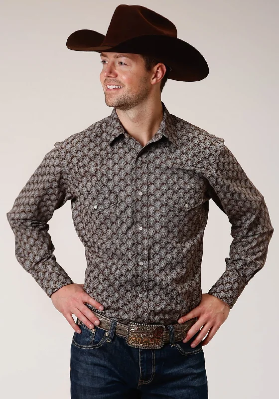 Plus Size Men's Striped Chambray Casual Shirts with a Spread Collar for a Preppy AppearanceRoper Mens Chocolate/Cream Cotton Blend Tear Drop L/S Shirt Plus Size Men's Striped Chambray Casual Shirts with a Spread Collar for a Preppy AppearanceRoper Mens Chocolate/Cream Cotton Blend Tear Drop L/S Shirt