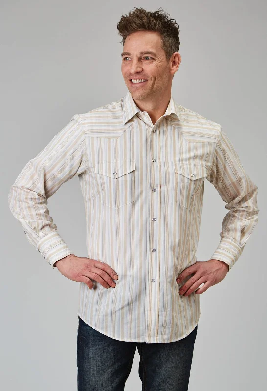 Men's Retro - Style Hawaiian Print Casual Shirts in Bold Patterns for a Tropical VacationRoper Mens 1961 Neutral Stripe Cream Poly/Cotton L/S Shirt Men's Retro - Style Hawaiian Print Casual Shirts in Bold Patterns for a Tropical VacationRoper Mens 1961 Neutral Stripe Cream Poly/Cotton L/S Shirt