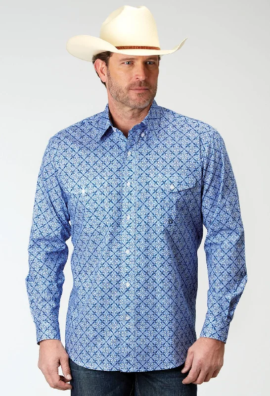 Men's Embroidered Detail Casual Shirts in Beige for a Touch of EleganceRoper Mens 1932 Skies Tie Blue 100% Cotton Btn L/S Shirt Men's Embroidered Detail Casual Shirts in Beige for a Touch of EleganceRoper Mens 1932 Skies Tie Blue 100% Cotton Btn L/S Shirt
