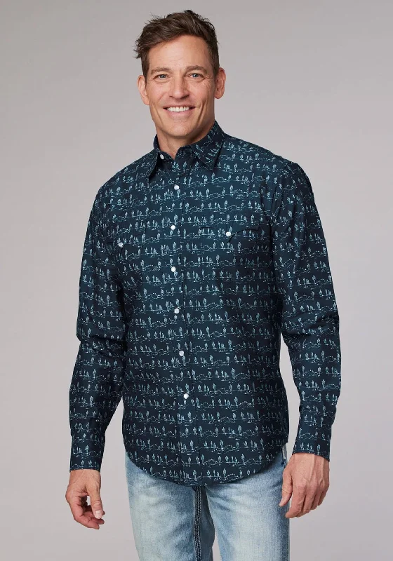 Men's Sustainable Recycled Material Casual Shirts for Eco - Conscious ConsumersRoper Mens Desert Stripe Print Blue 100% Cotton L/S Shirt Men's Sustainable Recycled Material Casual Shirts for Eco - Conscious ConsumersRoper Mens Desert Stripe Print Blue 100% Cotton L/S Shirt