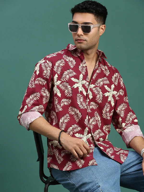 Men's Slim - Fit Printed Floral Casual Shirts in Pastel Colors for a Spring - Inspired VibeMen Floral Maroon Slim Fit Shirt Men's Slim - Fit Printed Floral Casual Shirts in Pastel Colors for a Spring - Inspired VibeMen Floral Maroon Slim Fit Shirt