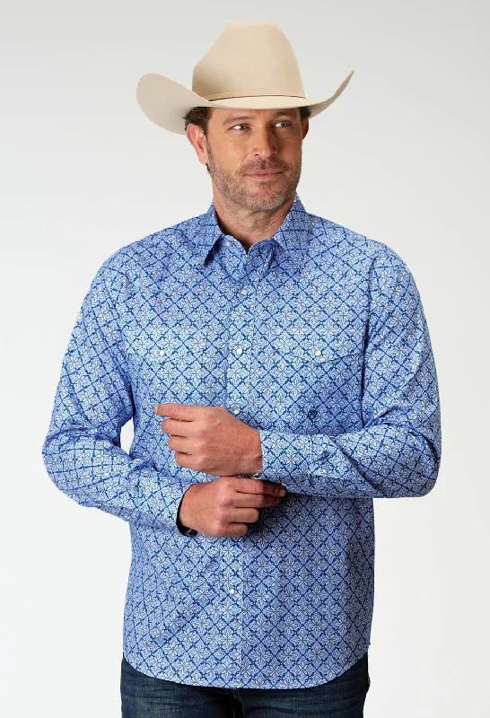Men's Thermal - Lined Casual Shirts in Black for Added Warmth in Cold WeatherRoper Mens 1932 Skies Tie Blue 100% Cotton L/S Shirt Men's Thermal - Lined Casual Shirts in Black for Added Warmth in Cold WeatherRoper Mens 1932 Skies Tie Blue 100% Cotton L/S Shirt