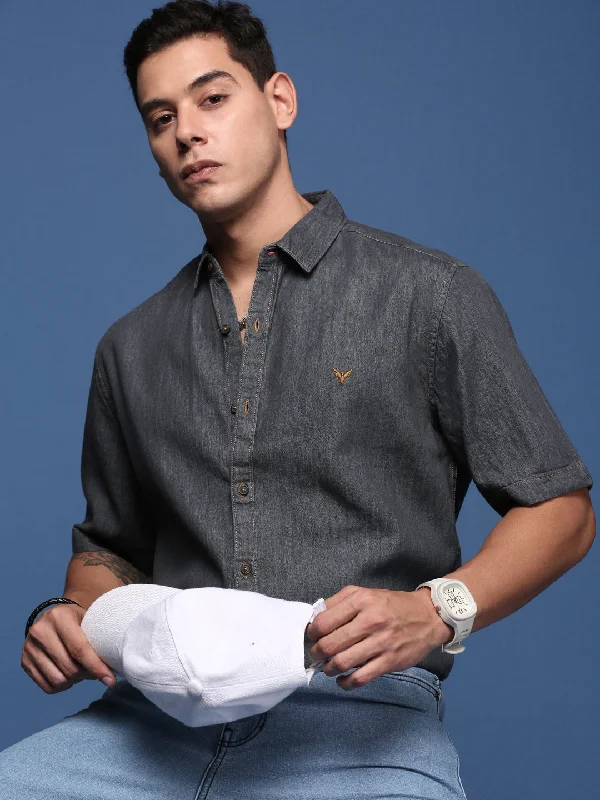 Men's Graphic - Printed Casual Shirts with Pop - Culture References for a Fun and Stylish LookMen Solid Charcoal Slim Fit Shirt Men's Graphic - Printed Casual Shirts with Pop - Culture References for a Fun and Stylish LookMen Solid Charcoal Slim Fit Shirt
