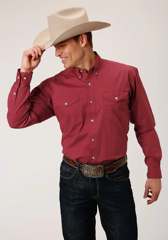 Men's Sustainable Recycled Material Casual Shirts for Eco - Conscious ConsumersRoper Mens Red Cotton Blend Stretch Poplin BD L/S Btn Shirt Men's Sustainable Recycled Material Casual Shirts for Eco - Conscious ConsumersRoper Mens Red Cotton Blend Stretch Poplin BD L/S Btn Shirt