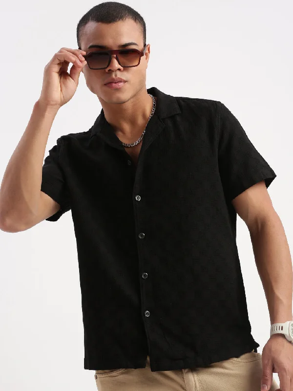Men's Moisture - Wicking Performance Fabric Casual Shirts for Outdoor ActivitiesMen Cuban Collar Solid Black Shirt Men's Moisture - Wicking Performance Fabric Casual Shirts for Outdoor ActivitiesMen Cuban Collar Solid Black Shirt