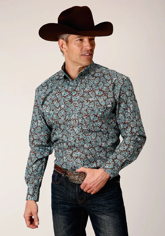 Men's Tailored Fit Checkered Casual Shirts in Multicolor for a Smart - Casual EnsembleRoper Mens Mine Paisley Turquoise 100% Cotton L/S Shirt Men's Tailored Fit Checkered Casual Shirts in Multicolor for a Smart - Casual EnsembleRoper Mens Mine Paisley Turquoise 100% Cotton L/S Shirt