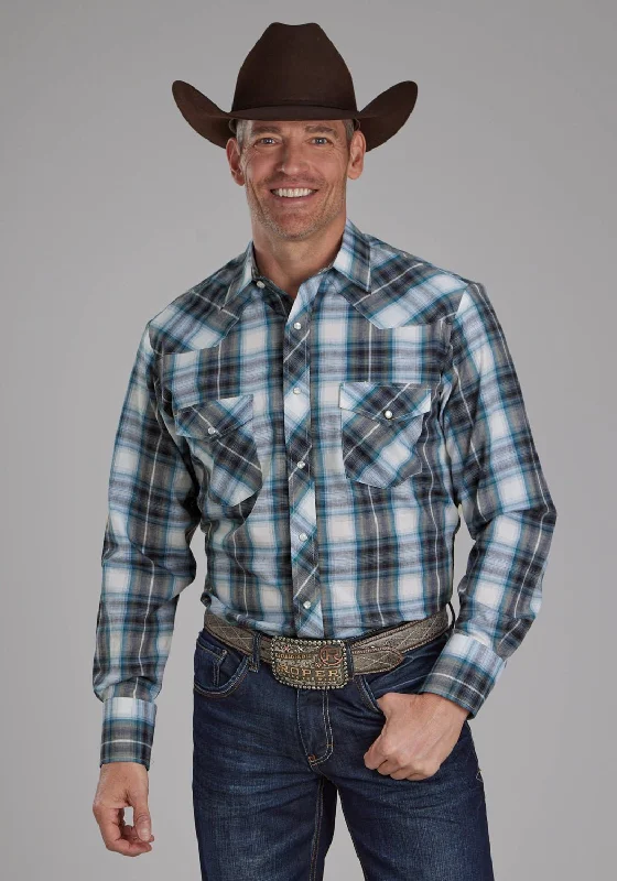 Men's Moisture - Wicking Performance Fabric Casual Shirts for Outdoor ActivitiesRoper Mens 2111 Tall Plaid Navy/White Cotton Blend L/S Shirt Men's Moisture - Wicking Performance Fabric Casual Shirts for Outdoor ActivitiesRoper Mens 2111 Tall Plaid Navy/White Cotton Blend L/S Shirt