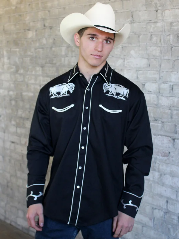Men's Graphic - Printed Casual Shirts with Pop - Culture References for a Fun and Stylish LookRockmount Mens Black 100% Cotton Vintage Bison Western L/S Shirt Men's Graphic - Printed Casual Shirts with Pop - Culture References for a Fun and Stylish LookRockmount Mens Black 100% Cotton Vintage Bison Western L/S Shirt
