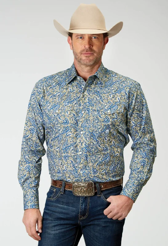 Men's Linen Blend Casual Shirts with Roll - Up Sleeves for a Summer Beach LookRoper Mens 1933 Delft Paisley Blue 100% Cotton L/S Shirt Men's Linen Blend Casual Shirts with Roll - Up Sleeves for a Summer Beach LookRoper Mens 1933 Delft Paisley Blue 100% Cotton L/S Shirt