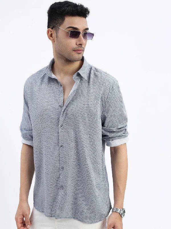 Men's Stretch - Fabric Casual Shirts in Navy Blue for a Comfortable and Flexible FitMen Navy Blue Micro Print Slim Fit Shirt Men's Stretch - Fabric Casual Shirts in Navy Blue for a Comfortable and Flexible FitMen Navy Blue Micro Print Slim Fit Shirt