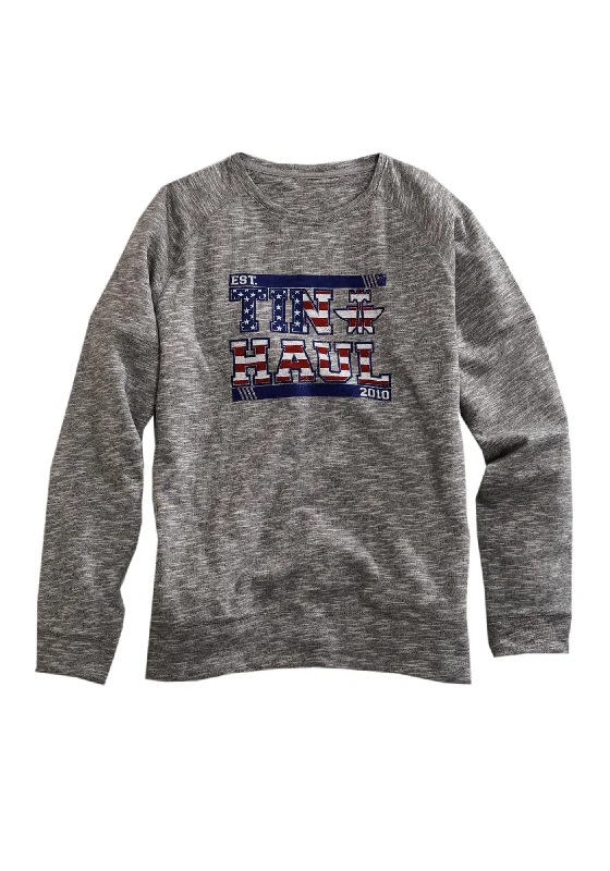 Plus Size Men's Plaid Flannel Casual Shirts in Earth Tones for a Cozy Fall OutfitTin Haul Mens Embroidered Flag Logo Grey 100% Cotton Sweatshirt