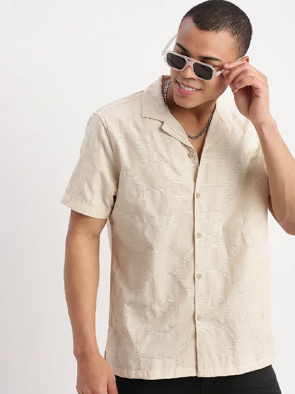 Men's Linen Blend Casual Shirts with Roll - Up Sleeves for a Summer Beach LookMen Cuban Collar Solid Beige Shirt Men's Linen Blend Casual Shirts with Roll - Up Sleeves for a Summer Beach LookMen Cuban Collar Solid Beige Shirt