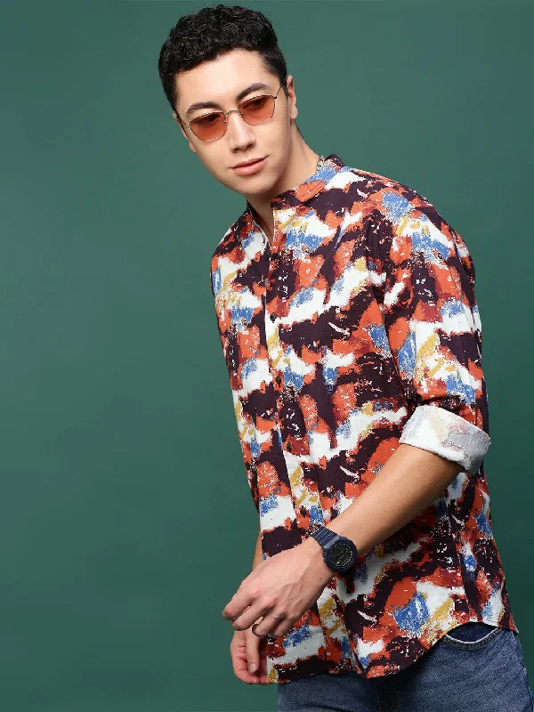 Men's Two - Tone Contrast Panel Casual Shirts in White and Navy for a Stylish and Eye - Catching DesignMen Multi Abstract Slim Fit Shirt Men's Two - Tone Contrast Panel Casual Shirts in White and Navy for a Stylish and Eye - Catching DesignMen Multi Abstract Slim Fit Shirt