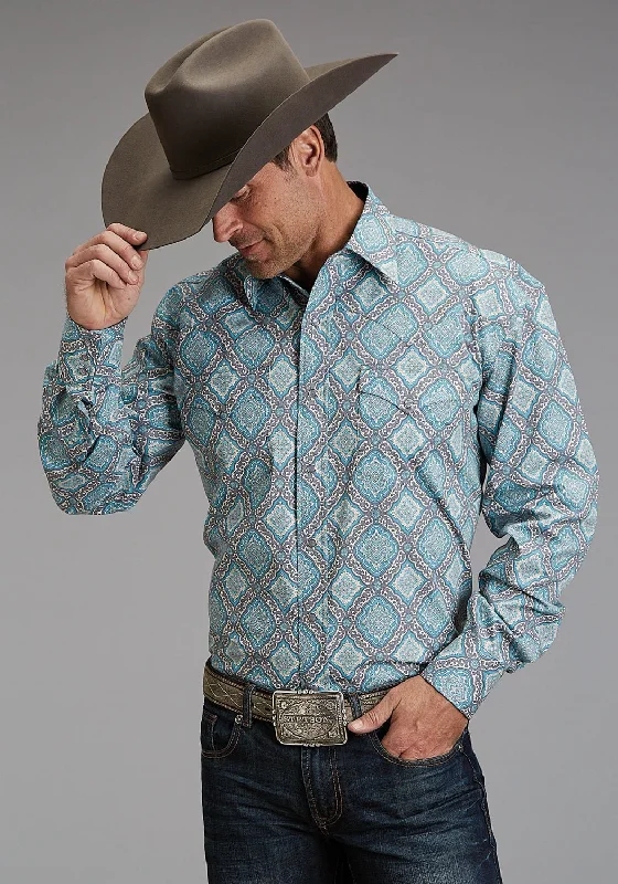 Men's Button - Down Oxford Casual Shirts in Crisp White for a Classic and Versatile StyleStetson Mens 1918 Medallion Turquoise 100% Cotton L/S Shirt Men's Button - Down Oxford Casual Shirts in Crisp White for a Classic and Versatile StyleStetson Mens 1918 Medallion Turquoise 100% Cotton L/S Shirt