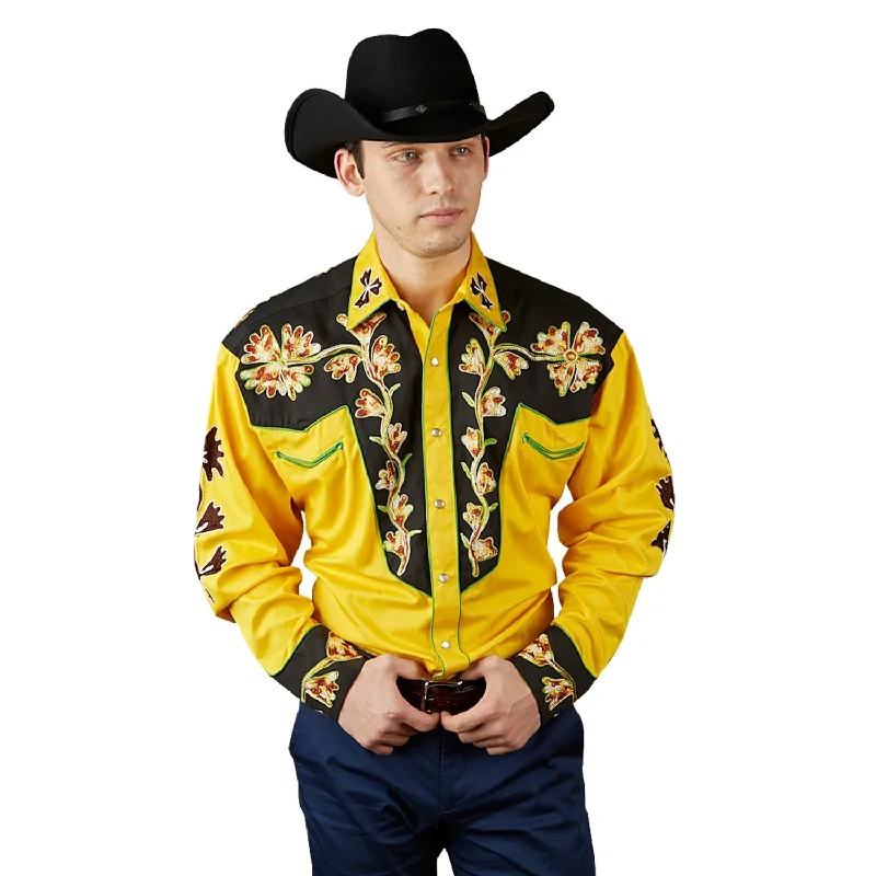 Men's Two - Tone Contrast Panel Casual Shirts in White and Navy for a Stylish and Eye - Catching DesignRockmount Mens Floral 2-Tone Gold/Black 100% Cotton L/S Shirt Men's Two - Tone Contrast Panel Casual Shirts in White and Navy for a Stylish and Eye - Catching DesignRockmount Mens Floral 2-Tone Gold/Black 100% Cotton L/S Shirt