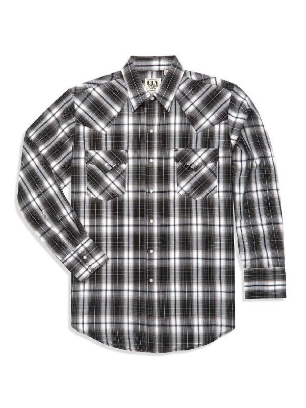 Plus Size Men's Striped Chambray Casual Shirts with a Spread Collar for a Preppy AppearanceEly and Walker Mens Plaid Snap Black Poly/Cotton L/S Shirt Plus Size Men's Striped Chambray Casual Shirts with a Spread Collar for a Preppy AppearanceEly and Walker Mens Plaid Snap Black Poly/Cotton L/S Shirt