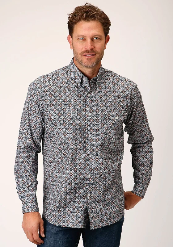 Men's Wrinkle - Resistant Polyester Blend Casual Shirts for Easy Travel and MaintenanceRoper Mens Silver Foulard Grey 100% Cotton L/S Shirt Men's Wrinkle - Resistant Polyester Blend Casual Shirts for Easy Travel and MaintenanceRoper Mens Silver Foulard Grey 100% Cotton L/S Shirt