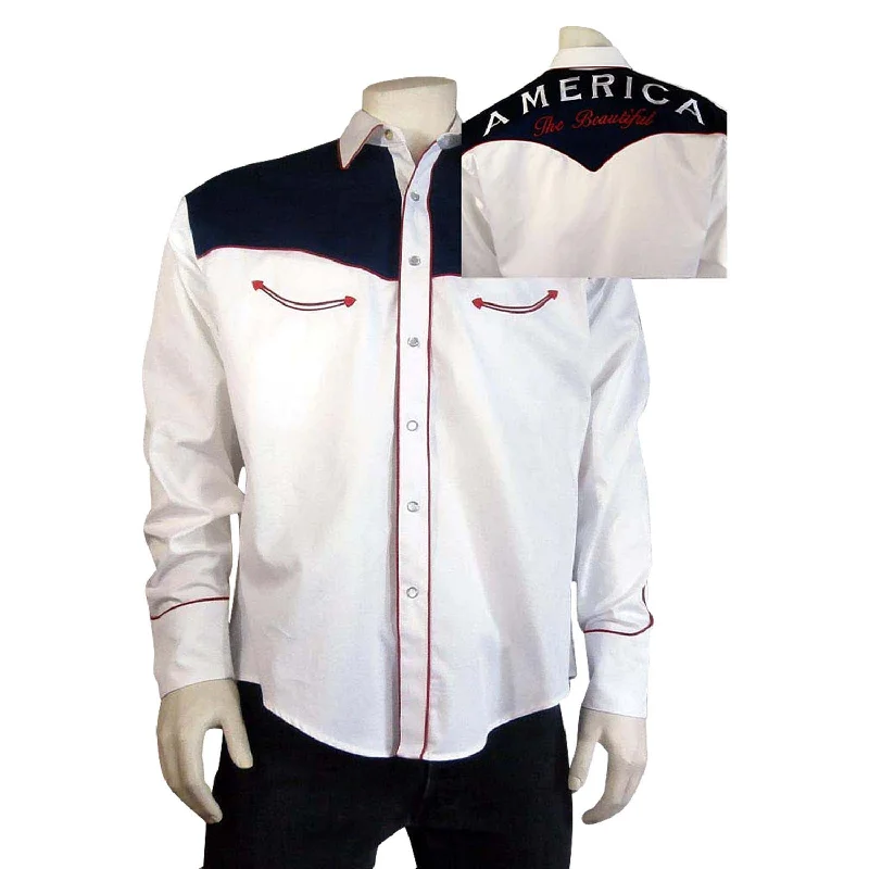 Men's Organic Cotton Casual Shirts with a Soft Handfeel for Everyday ComfortRockmount Mens White 100% Cotton America the Beautiful Western L/S Shirt Men's Organic Cotton Casual Shirts with a Soft Handfeel for Everyday ComfortRockmount Mens White 100% Cotton America the Beautiful Western L/S Shirt