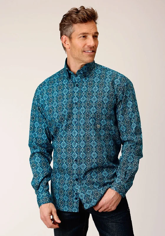 Men's Tailored Fit Checkered Casual Shirts in Multicolor for a Smart - Casual EnsembleRoper Mens Gothic Medallion Blue 100% Cotton L/S Shirt Men's Tailored Fit Checkered Casual Shirts in Multicolor for a Smart - Casual EnsembleRoper Mens Gothic Medallion Blue 100% Cotton L/S Shirt