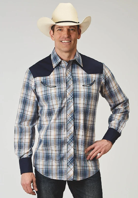 Men's Tailored Fit Checkered Casual Shirts in Multicolor for a Smart - Casual EnsembleRoper Mens Madris Plaid Blue Cotton Blend L/S Shirt Men's Tailored Fit Checkered Casual Shirts in Multicolor for a Smart - Casual EnsembleRoper Mens Madris Plaid Blue Cotton Blend L/S Shirt