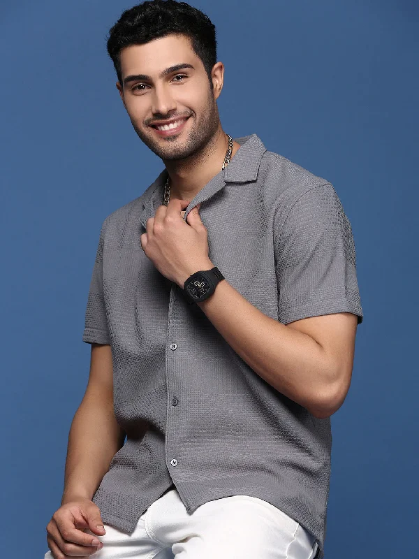 Men's Wrinkle - Resistant Polyester Blend Casual Shirts for Easy Travel and MaintenanceMen Cuban Collar Solid Grey Relaxed Fit Shirt Men's Wrinkle - Resistant Polyester Blend Casual Shirts for Easy Travel and MaintenanceMen Cuban Collar Solid Grey Relaxed Fit Shirt
