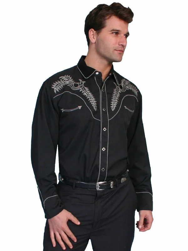 Men's Distressed Denim Casual Shirts with Frayed Edges for a Trendy and Rugged LookScully Mens Classic Bootstitch Black Poly/Rayon L/S Shirt Men's Distressed Denim Casual Shirts with Frayed Edges for a Trendy and Rugged LookScully Mens Classic Bootstitch Black Poly/Rayon L/S Shirt