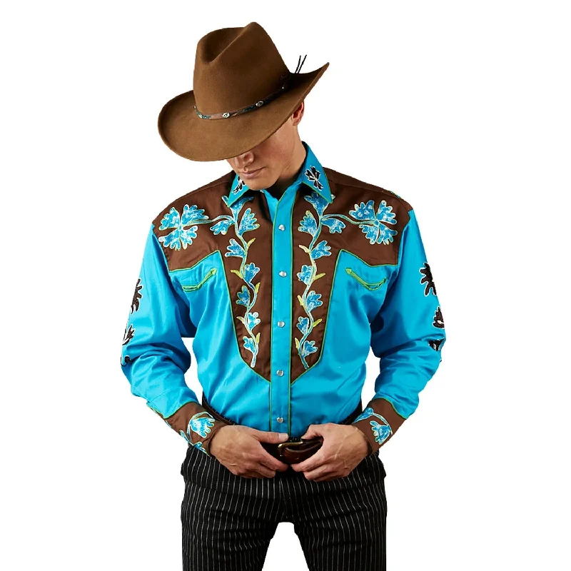 Men's Tailored Fit Checkered Casual Shirts in Multicolor for a Smart - Casual EnsembleRockmount Mens Floral 2-Tone Brown/Turquoise 100% Cotton L/S Shirt