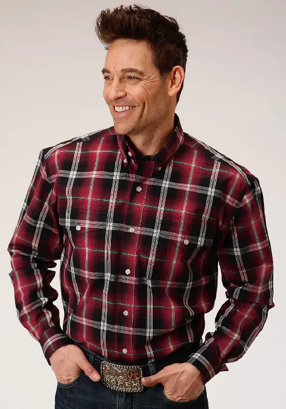 Men's Stretch - Fabric Casual Shirts in Navy Blue for a Comfortable and Flexible FitRoper Mens Red 100% Cotton Saddle Plaid BD L/S Button Shirt