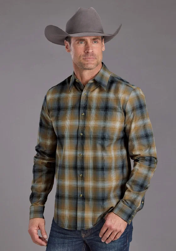 Men's Slim - Fit Printed Floral Casual Shirts in Pastel Colors for a Spring - Inspired VibeStetson Mens Twill Ombre Plaid Khaki/Black 100% Cotton L/S Shirt Men's Slim - Fit Printed Floral Casual Shirts in Pastel Colors for a Spring - Inspired VibeStetson Mens Twill Ombre Plaid Khaki/Black 100% Cotton L/S Shirt