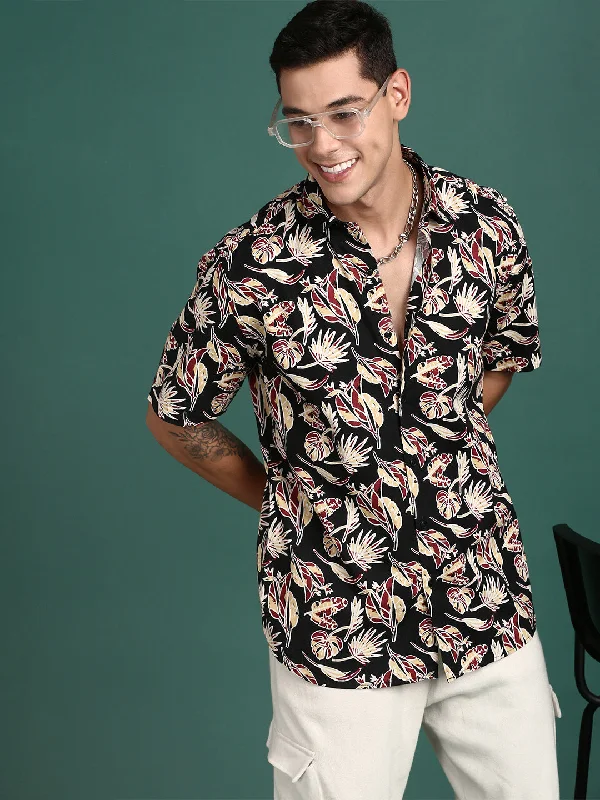 Men's Graphic - Printed Casual Shirts with Pop - Culture References for a Fun and Stylish LookMen Floral Black Slim Fit Shirt Men's Graphic - Printed Casual Shirts with Pop - Culture References for a Fun and Stylish LookMen Floral Black Slim Fit Shirt