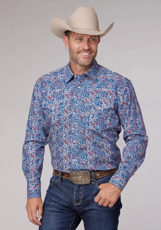 Men's Distressed Denim Casual Shirts with Frayed Edges for a Trendy and Rugged LookRoper Mens 2024 River Paisley Blue 100% Cotton L/S Shirt Men's Distressed Denim Casual Shirts with Frayed Edges for a Trendy and Rugged LookRoper Mens 2024 River Paisley Blue 100% Cotton L/S Shirt