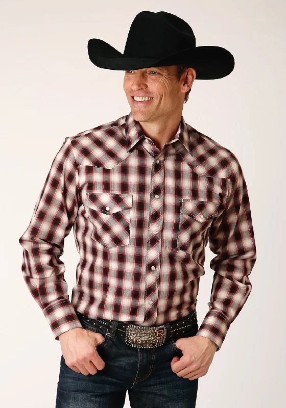 Men's Organic Cotton Casual Shirts with a Soft Handfeel for Everyday ComfortRoper Mens Cream Plaid Wine Cotton Blend L/S Shirt Men's Organic Cotton Casual Shirts with a Soft Handfeel for Everyday ComfortRoper Mens Cream Plaid Wine Cotton Blend L/S Shirt