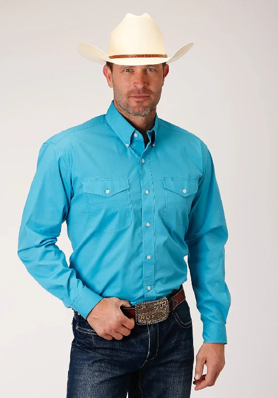 Men's Thermal - Lined Casual Shirts in Black for Added Warmth in Cold WeatherRoper Mens Turquoise Cotton Blend Stretch Poplin BD L/S Btn Shirt Men's Thermal - Lined Casual Shirts in Black for Added Warmth in Cold WeatherRoper Mens Turquoise Cotton Blend Stretch Poplin BD L/S Btn Shirt