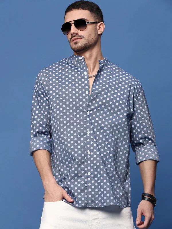 Men's Distressed Denim Casual Shirts with Frayed Edges for a Trendy and Rugged LookMen Grey Polka Dots Slim Fit Shirt Men's Distressed Denim Casual Shirts with Frayed Edges for a Trendy and Rugged LookMen Grey Polka Dots Slim Fit Shirt
