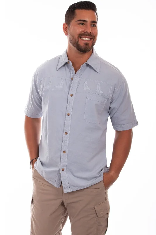 Men's Organic Cotton Casual Shirts with a Soft Handfeel for Everyday ComfortScully Mens Ice Grey 100% Cotton Sail Away S/S Shirt Men's Organic Cotton Casual Shirts with a Soft Handfeel for Everyday ComfortScully Mens Ice Grey 100% Cotton Sail Away S/S Shirt