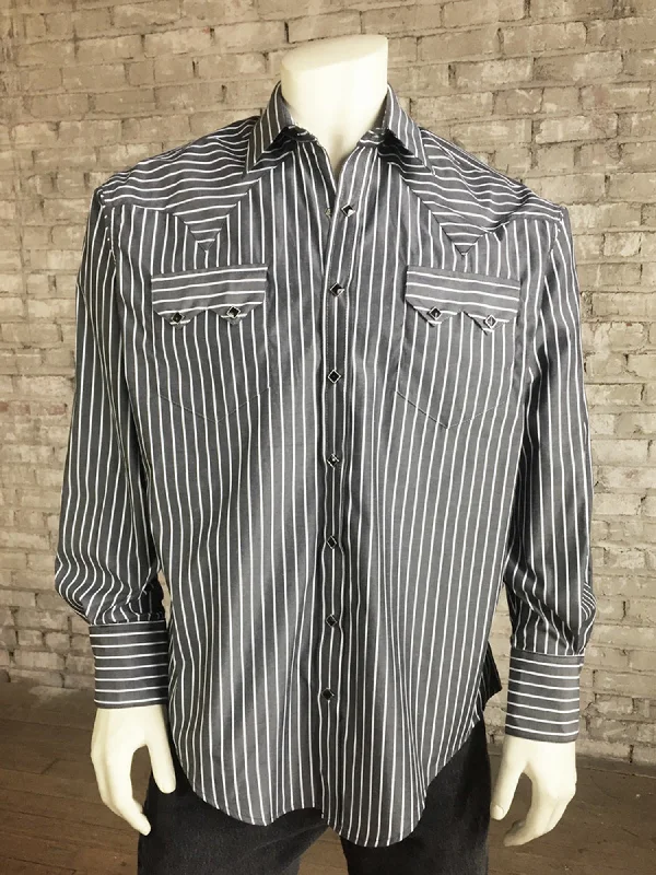 Men's Long - Line Oversized Casual Shirts in Dark Gray for a Relaxed and Modern LookRockmount Mens Black 100% Cotton Fine Stripe Western L/S Shirt Men's Long - Line Oversized Casual Shirts in Dark Gray for a Relaxed and Modern LookRockmount Mens Black 100% Cotton Fine Stripe Western L/S Shirt