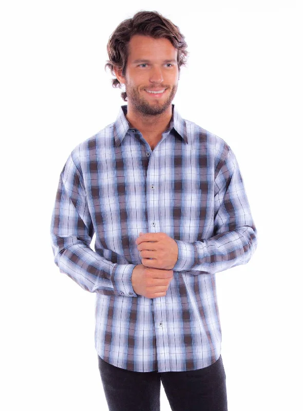 Men's Retro - Style Hawaiian Print Casual Shirts in Bold Patterns for a Tropical VacationScully Mens Worn Outs Plaid Blue/Brown 100% Cotton L/S Shirt Men's Retro - Style Hawaiian Print Casual Shirts in Bold Patterns for a Tropical VacationScully Mens Worn Outs Plaid Blue/Brown 100% Cotton L/S Shirt