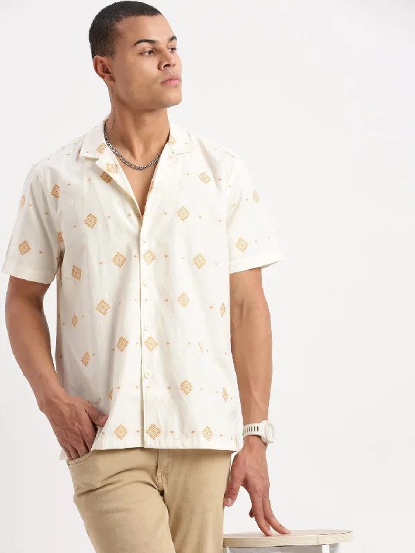 Men's Tailored Fit Checkered Casual Shirts in Multicolor for a Smart - Casual EnsembleMen Cuban Collar Geometric Cream Shirt Men's Tailored Fit Checkered Casual Shirts in Multicolor for a Smart - Casual EnsembleMen Cuban Collar Geometric Cream Shirt