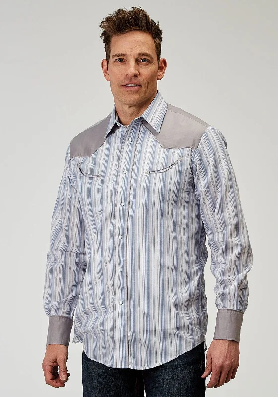 Men's Moisture - Wicking Performance Fabric Casual Shirts for Outdoor ActivitiesRoper Mens Retro Piped Fancy Blue Cotton Blend L/S Shirt Men's Moisture - Wicking Performance Fabric Casual Shirts for Outdoor ActivitiesRoper Mens Retro Piped Fancy Blue Cotton Blend L/S Shirt
