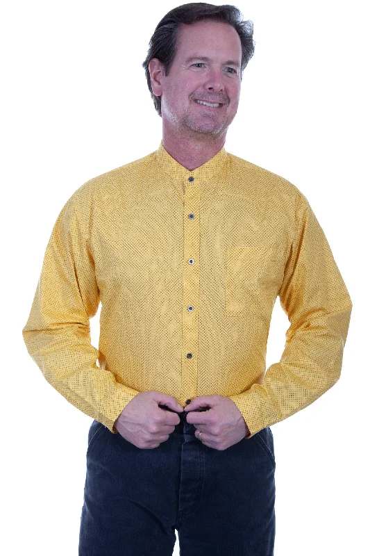 Men's Linen Blend Casual Shirts with Roll - Up Sleeves for a Summer Beach LookScully Mens Yellow 100% Cotton Band Collar L/S Shirt Men's Linen Blend Casual Shirts with Roll - Up Sleeves for a Summer Beach LookScully Mens Yellow 100% Cotton Band Collar L/S Shirt