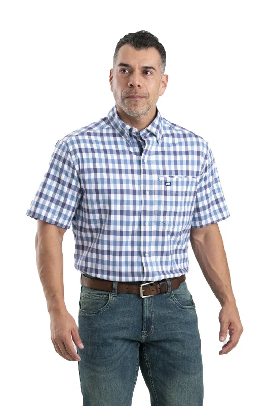 Men's Moisture - Wicking Performance Fabric Casual Shirts for Outdoor ActivitiesBerne Mens Plaid Blue U Cotton Blend Foreman Flex Button Down Shirt S/S Men's Moisture - Wicking Performance Fabric Casual Shirts for Outdoor ActivitiesBerne Mens Plaid Blue U Cotton Blend Foreman Flex Button Down Shirt S/S