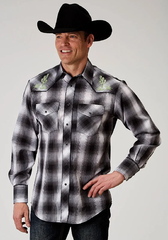 Men's Thermal - Lined Casual Shirts in Black for Added Warmth in Cold WeatherRoper Mens Cactus Plaid Black Cotton Blend L/S Shirt Men's Thermal - Lined Casual Shirts in Black for Added Warmth in Cold WeatherRoper Mens Cactus Plaid Black Cotton Blend L/S Shirt