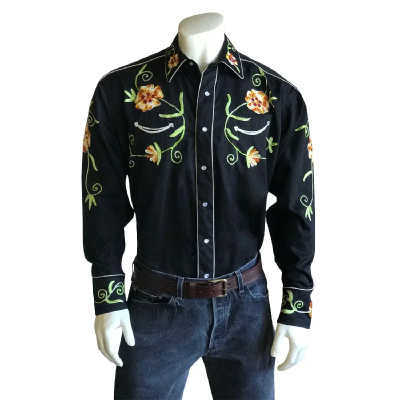 Plus Size Men's Striped Chambray Casual Shirts with a Spread Collar for a Preppy AppearanceRockmount Mens Floral Gabardine Black 100% Cotton L/S Shirt Plus Size Men's Striped Chambray Casual Shirts with a Spread Collar for a Preppy AppearanceRockmount Mens Floral Gabardine Black 100% Cotton L/S Shirt
