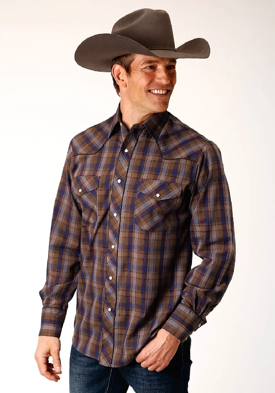 Men's Retro - Style Hawaiian Print Casual Shirts in Bold Patterns for a Tropical VacationRoper Mens Camel Plaid Blue Cotton Blend L/S Shirt Men's Retro - Style Hawaiian Print Casual Shirts in Bold Patterns for a Tropical VacationRoper Mens Camel Plaid Blue Cotton Blend L/S Shirt
