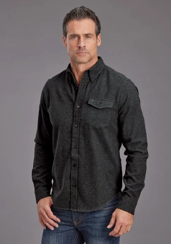 Men's Linen Blend Casual Shirts with Roll - Up Sleeves for a Summer Beach LookStetson Mens Brushed Heather Flannel Grey 100% Cotton 1 Pkt L/S Shirt Men's Linen Blend Casual Shirts with Roll - Up Sleeves for a Summer Beach LookStetson Mens Brushed Heather Flannel Grey 100% Cotton 1 Pkt L/S Shirt